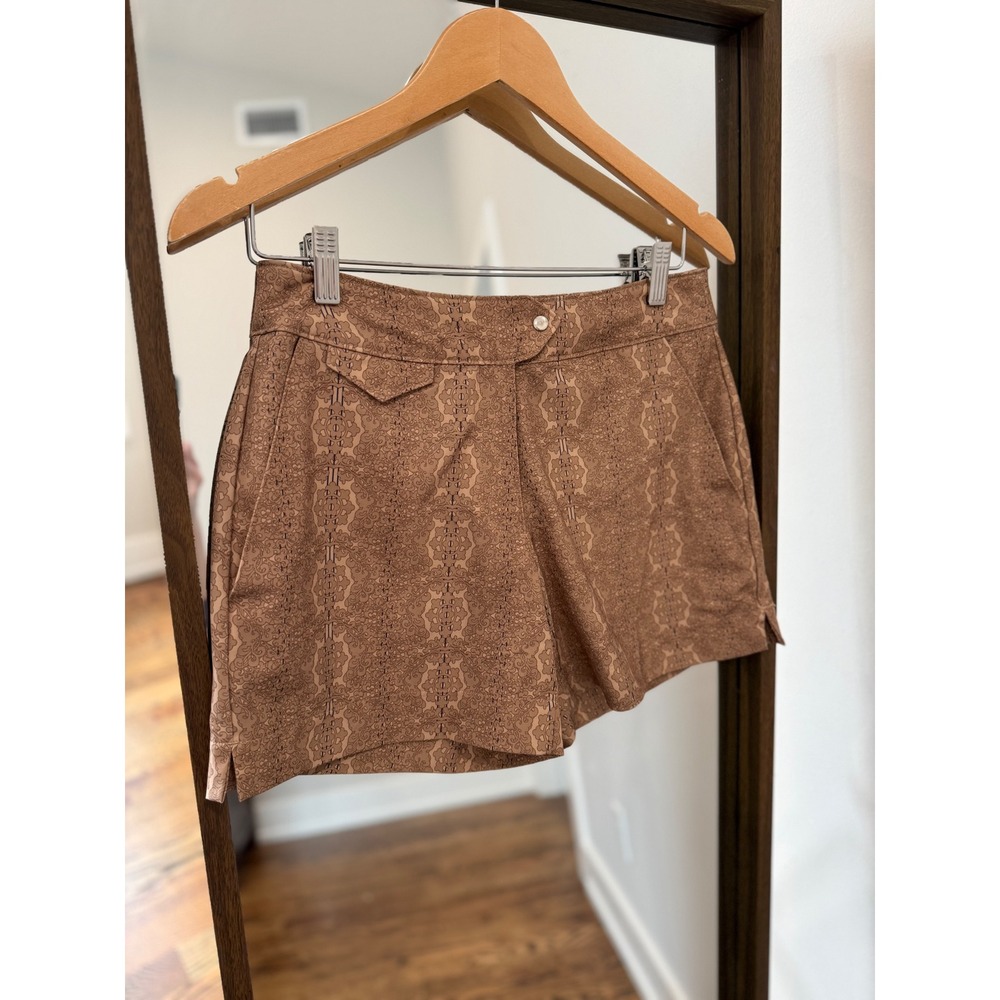 Nike Womens Gold Brown Damask Print Tailored Shorts Blue Stripe Golf Athletic XS